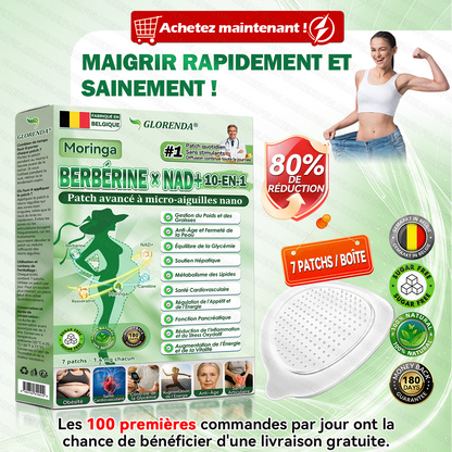 Boutique officielle 🫐🫐 𝐆𝐋𝐎𝐑𝐄𝐍𝐃𝐀® Moringa · Berbérine + NAD+ – Patch Microneedle Nano Avancé 10-en-1 (1×/jour, résultats visibles en 7 jours) | Obésité, relâchement cutané, apnée du sommeil, articulations, etc.
