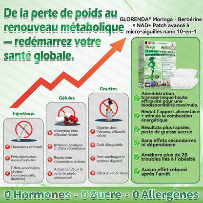 Boutique officielle 🫐🫐 𝐆𝐋𝐎𝐑𝐄𝐍𝐃𝐀® Moringa · Berbérine + NAD+ – Patch Microneedle Nano Avancé 10-en-1 (1×/jour, résultats visibles en 7 jours) | Obésité, relâchement cutané, apnée du sommeil, articulations, etc.
