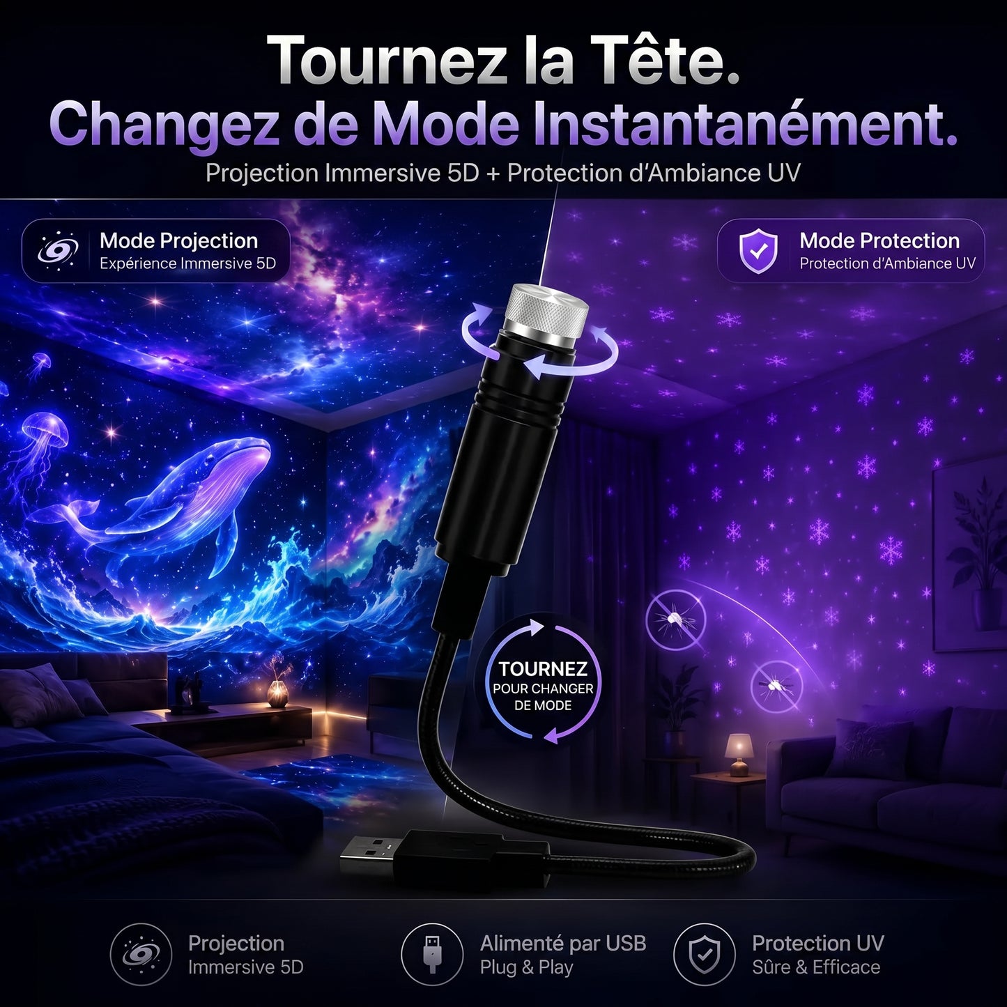 Topam𝐜e®💡 Projecteur Veilleuse - Projecteur d'Étoiles Holographique Intelligent